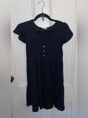 See You Monday Black Babydoll Dress Size Medium | Tiered Mini Dress